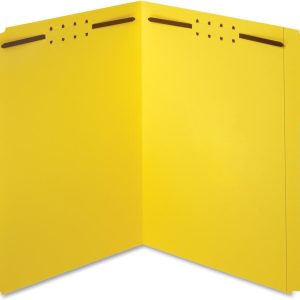 Fastener Folders, 1/3 Cut, Reinforced Tab, 2 Fasteners,  Size, Yellow, 50 Folders Per Box (22940)