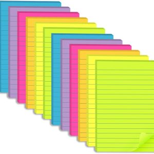 (12 Pack) Lined Sticky Notes 4x6 in,Large Notepads with ,Ruled Stickies Super Sticking Power,Office School Memo Note Pads Bright Colors,Post on Windows Doors,Recyclable,Easy to Write on