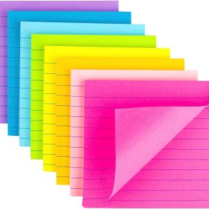 (8 Pack) Lined Sticky Notes 4x4 Bright Stickies Colorful Super Sticking Power Memo Pads, 8 Colors, Strong Adhesive