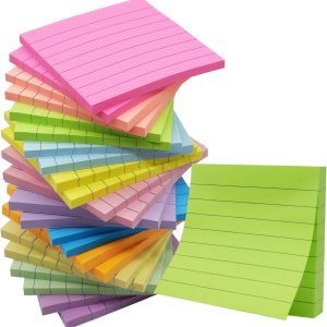(24 Pack) Lined Sticky Notes 3x3 in Ruled Stickies Super Sticking Power Memo Pads,12 Bright Multi Colors Sticky Notes with  Self-Stick Note Pads